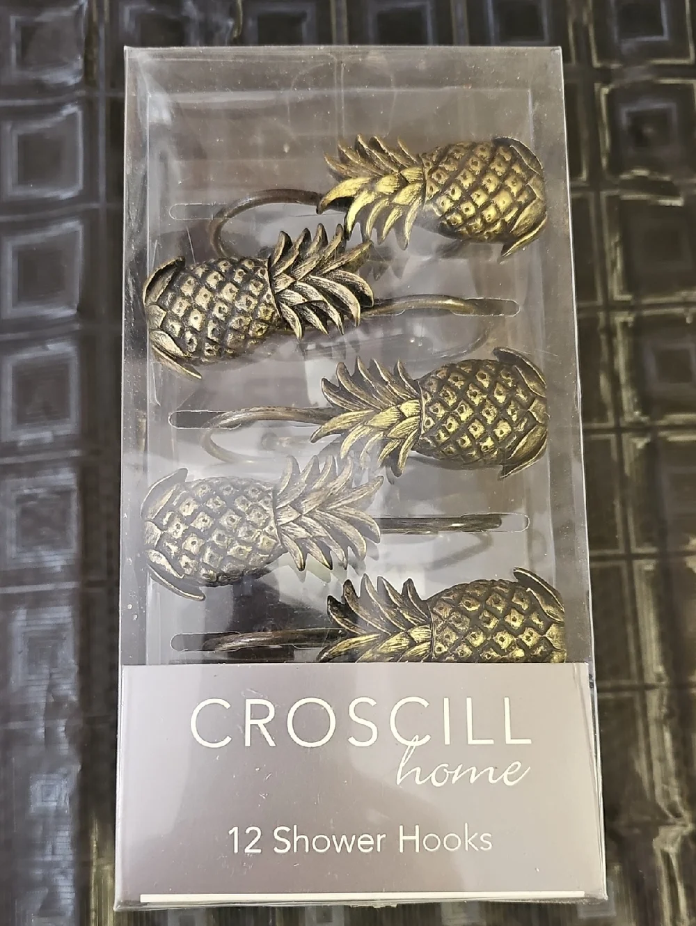 NIB Croscill Home Pineapple Shower Curtain Hooks - Set of 12 - Bronze/Gold